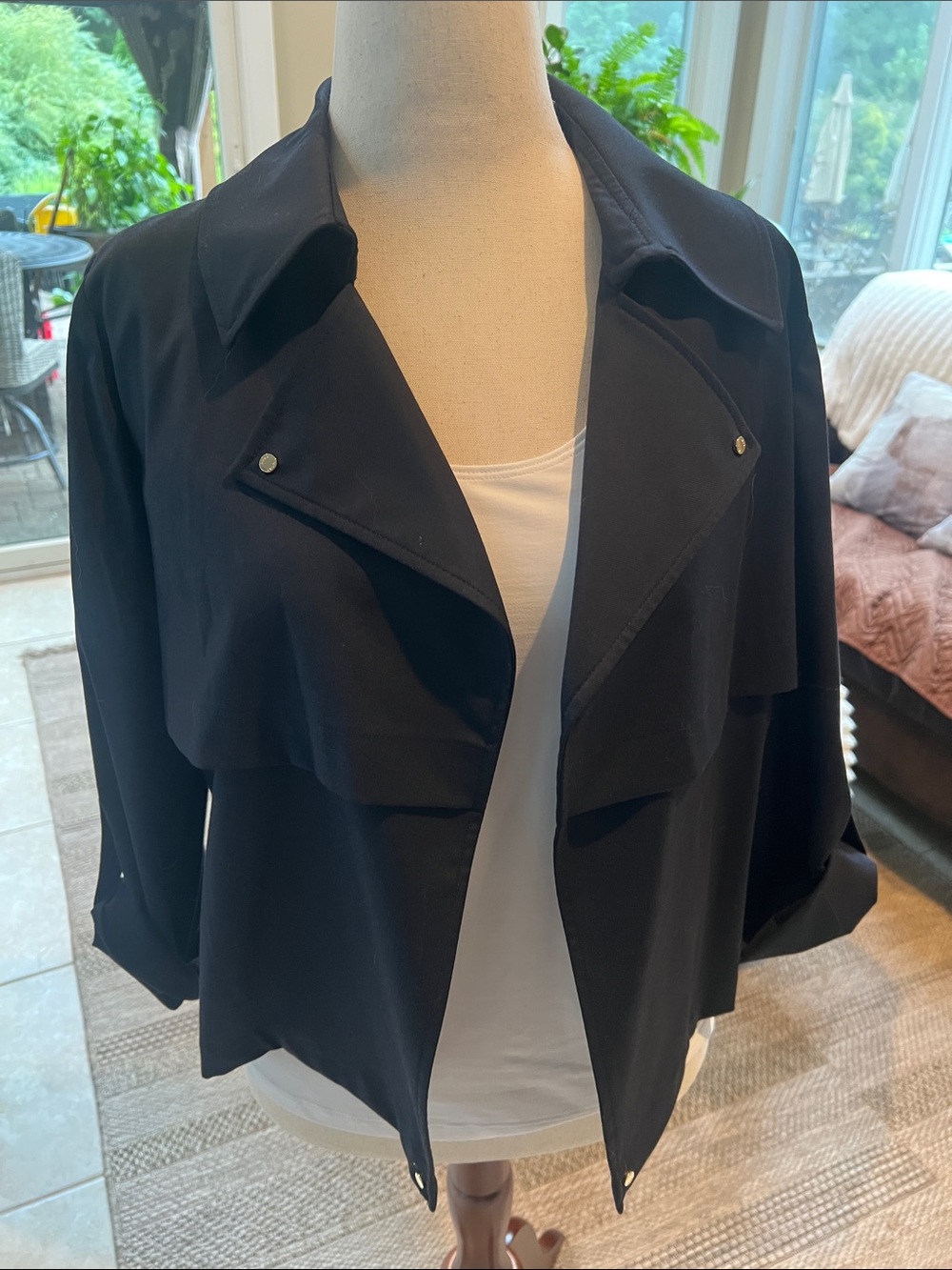 DKNY Cropped Trench Jacket Blue Black Lightweight Size 6